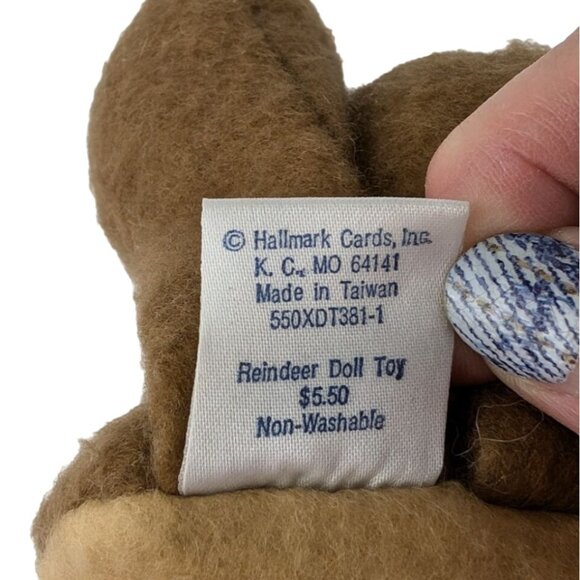 Vtg Hallmark Rodney Reindeer Plush Stuffed Animal Toy Red Bow Christmas 10" - Picture 5 of 6